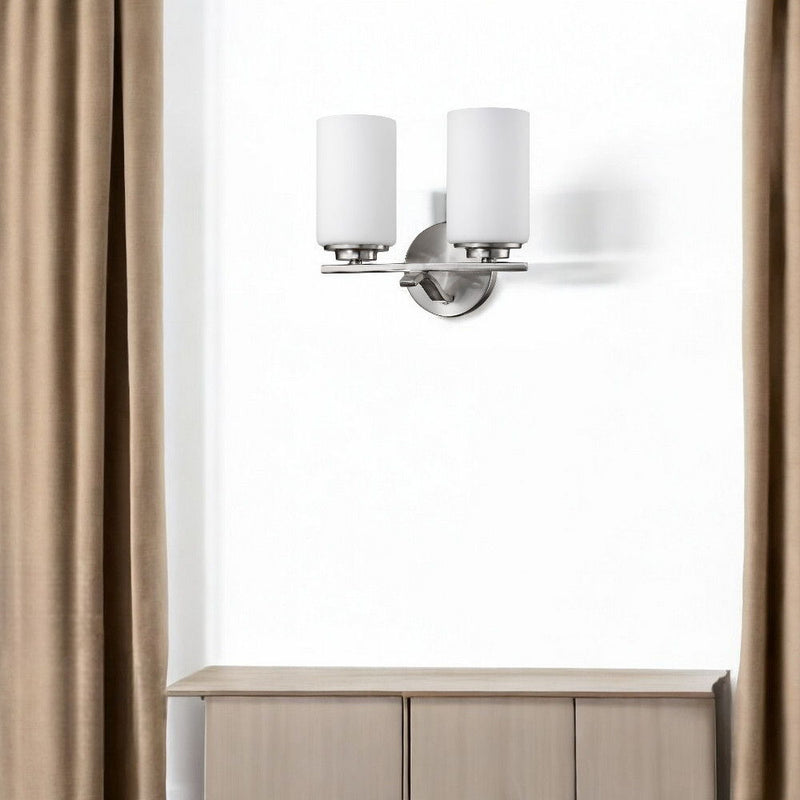 Two Light And Glass Wall Sconce - Silver