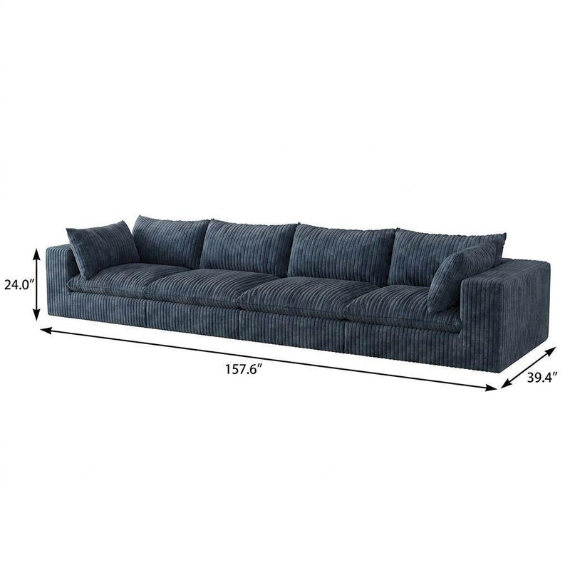 Corduroy Modular Sofa With Toss Pillows - Blue