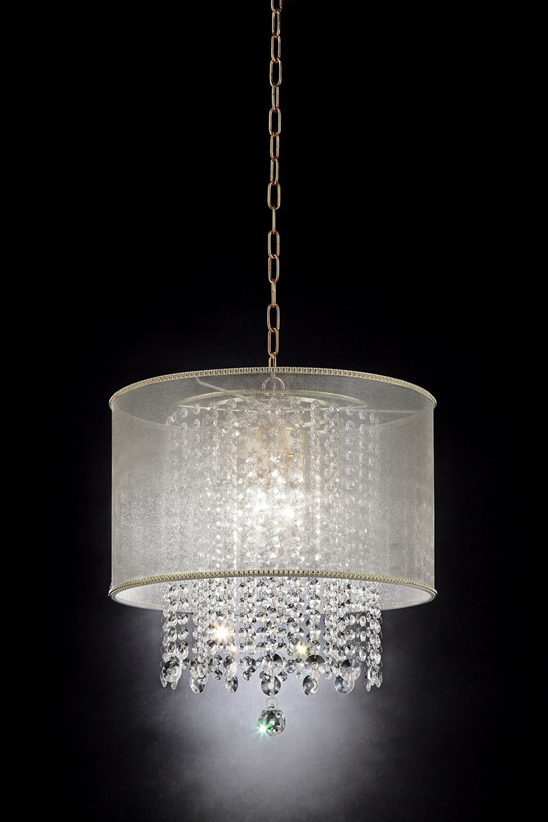 Primo Finish Ceiling Lamp With Crystal Accents And Shade - Silver / White