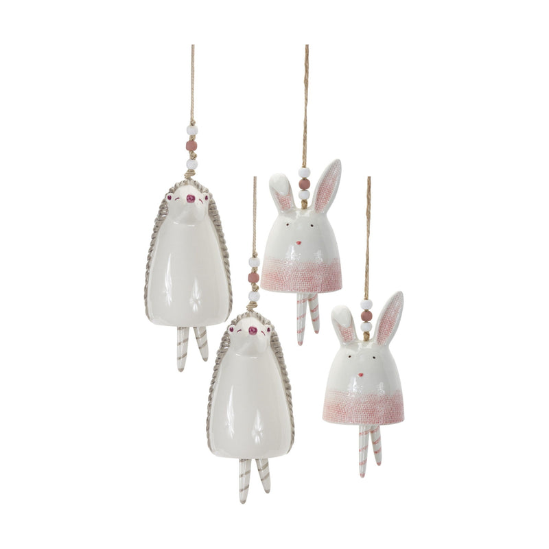 Hedgehog Model Bell Tabletop Sculpture (Set of 4) - Pink / White