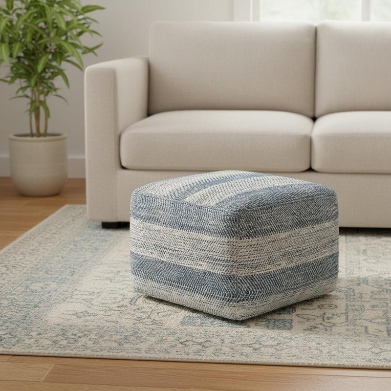 18" Cotton Pouf Ottoman - Blue