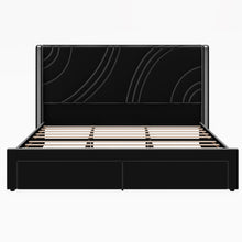 Load image into Gallery viewer, Modern Upholstered LED Bed Frame With Storage Drawers, Wingback Headboard, RGB Light
