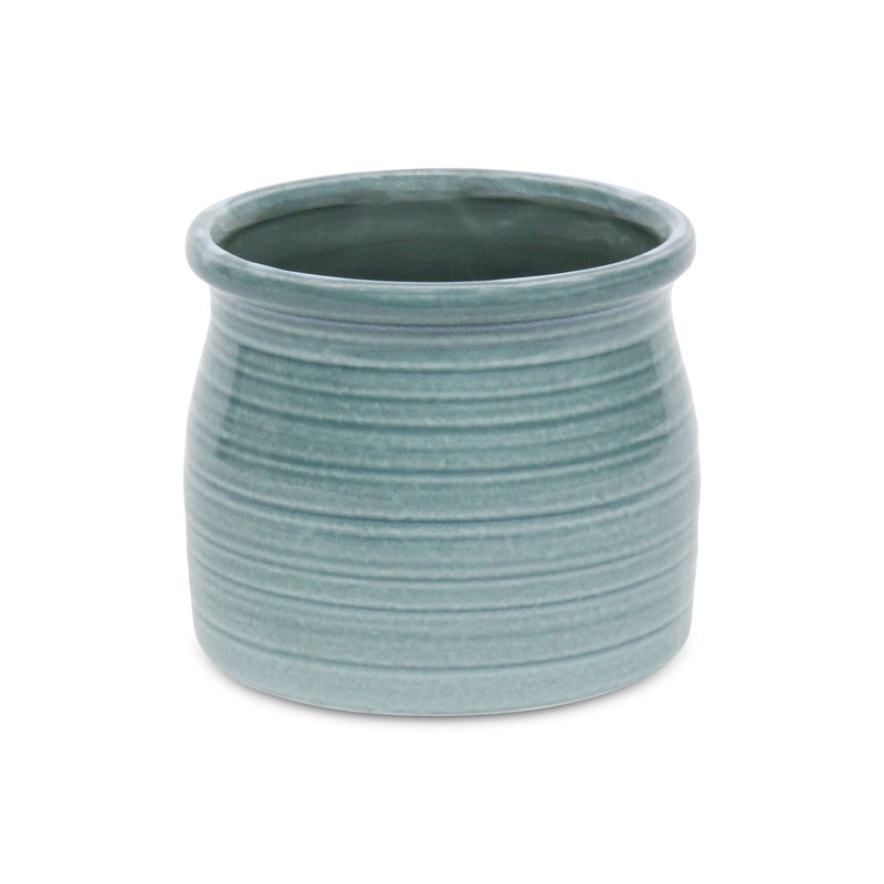 Striped Round Pot Planter (487409) - Celadon