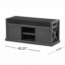 Load image into Gallery viewer, Wood Bench With 2 Open Shelves And Water Resistant Cushion - Dark Gray
