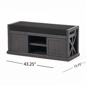 Wood Bench With 2 Open Shelves And Water Resistant Cushion - Dark Gray