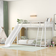 Load image into Gallery viewer, Metal Bunk Bed with Slide, Twin over Twin, White
