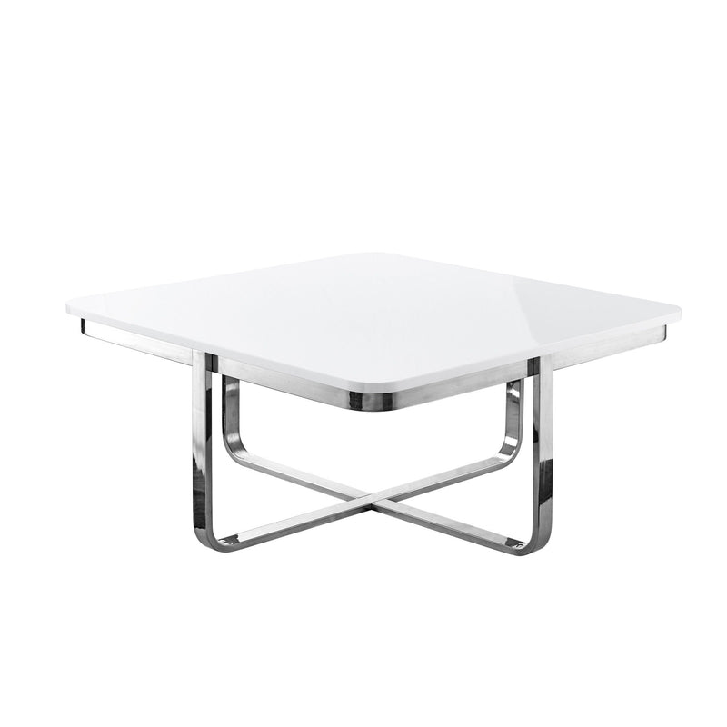 Metallic Stainless Steel Square Coffee Table - White And Silver
