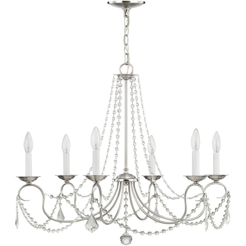24" Six Light Dimmable Chandelier With Shades - Nickel