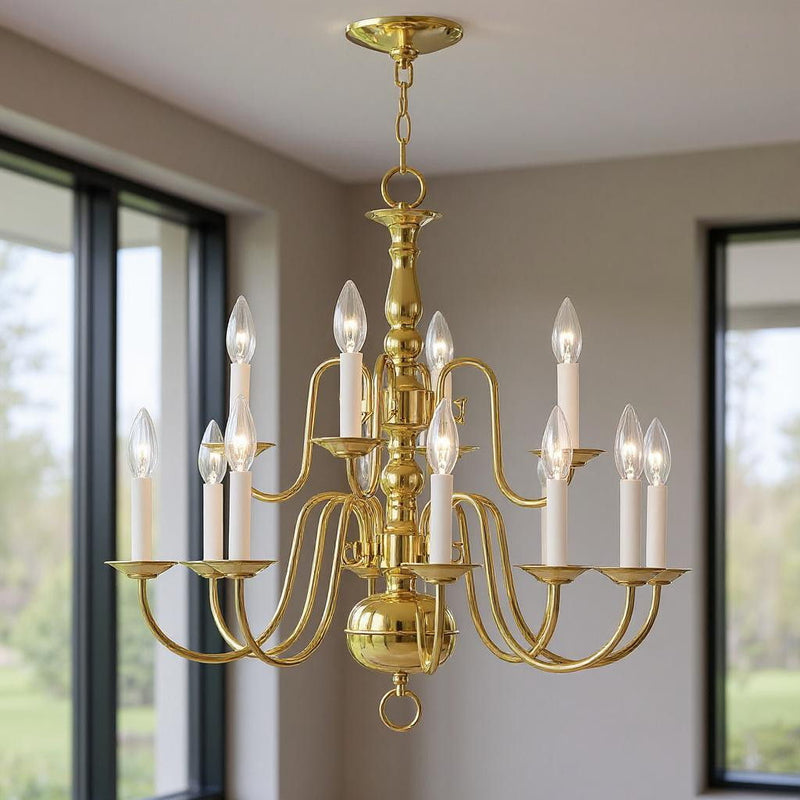 23" Twelve Light Dimmable Chandelier With Shades - Brass