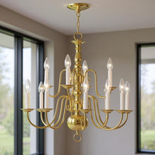 Load image into Gallery viewer, 23" Twelve Light Dimmable Chandelier With Shades - Brass
