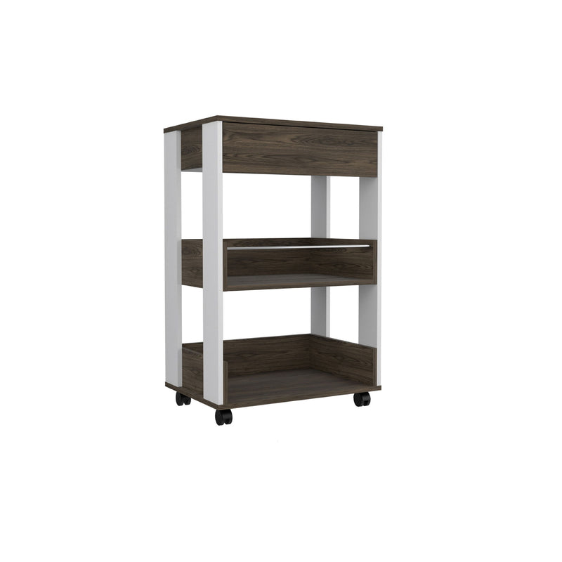And White Wood Rolling Kitchen Cart With Storage - Dark Brown