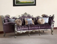 Load image into Gallery viewer, Velvet Curved Striped Sofa And Toss Pillows With Platinum Legs - Dark Purple
