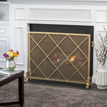 Load image into Gallery viewer, Minimalist Single Panel Iron Fireplace Screen With Diamond Design
