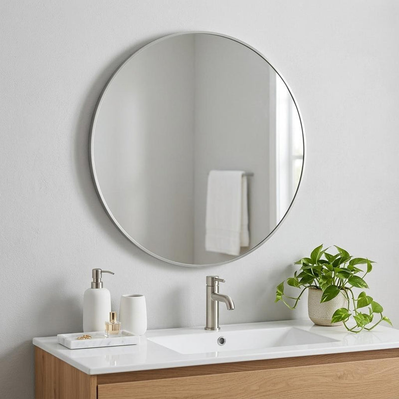 Aluminum Round Framed Bathroom Vanity Mirror (756066) - Silver