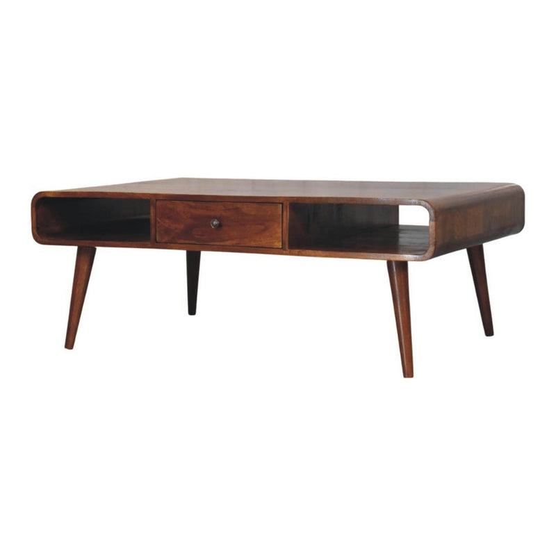 47" Solid Wood Coffee Table With Two Drawers Two Shelves - Chestnut