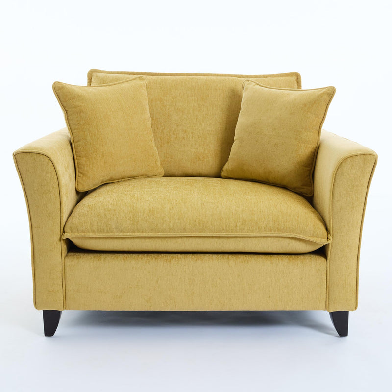 Chenille And Solid Wood Chair And A Half - Yellow And Natural