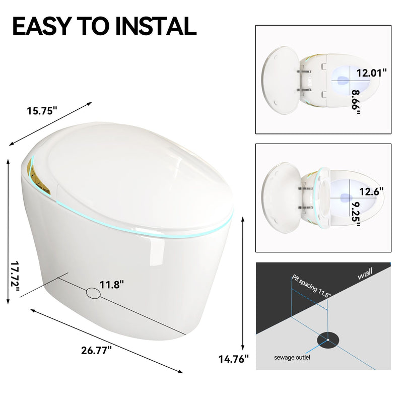 Unique Smart Toile With Built In Bidet, Auto Open / Close Seat, Foot Sensor, LED Display, Night Light, Warm Water & Dryer Ceramic