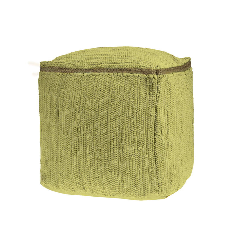 18" Cotton And Jute Cube Pouf Ottoman - Citron And Natural