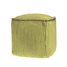Load image into Gallery viewer, 18" Cotton And Jute Cube Pouf Ottoman - Citron And Natural
