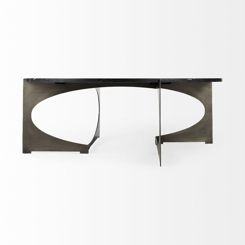 Genuine Marble And Iron Round Coffee Table - Black And Gold