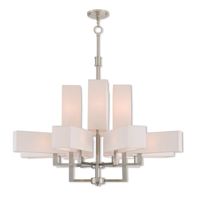 41" Twelve Light Dimmable Chandelier With Shades - Nickel