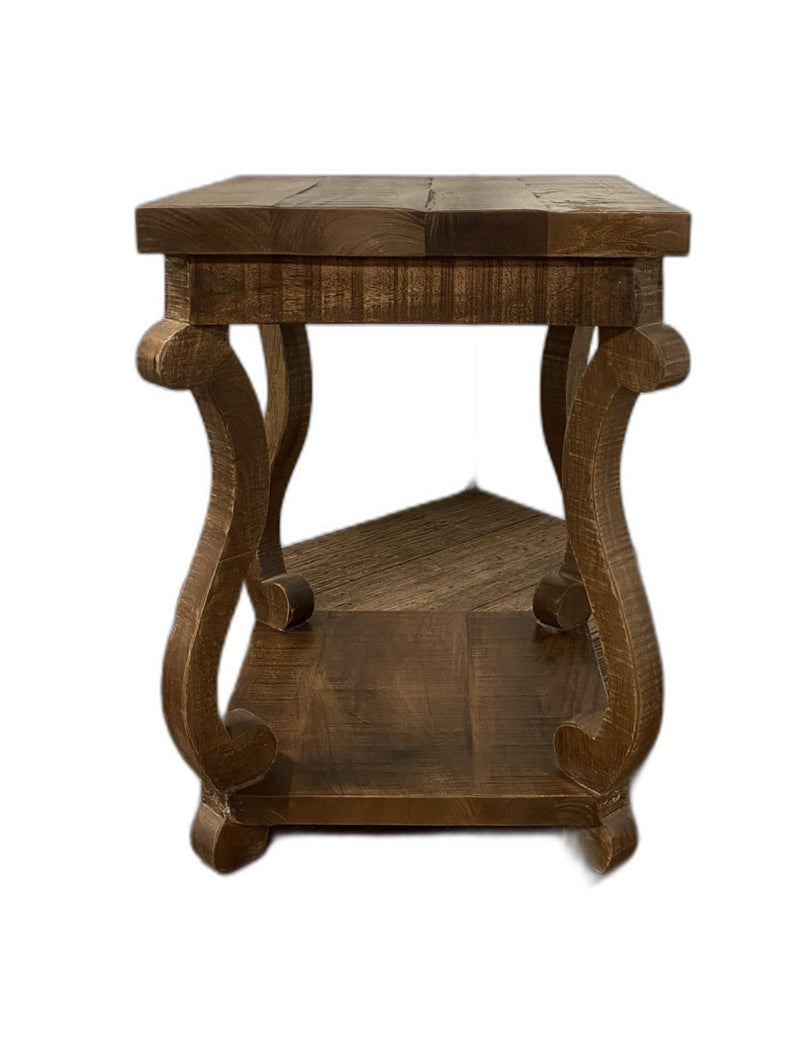 Modern Farmhouse Solid Wood Scroll End Table - Brown