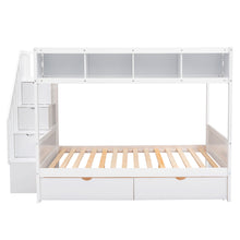 Load image into Gallery viewer, Twin over Full Bunk Bed with Shelfs, Storage Staircase and 2 Drawers, White
