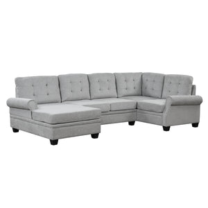 120" Modern U-Shaped Corner Sectional Sofa Upholstered Linen Fabric Sofa Couch for Living Room, Bedroom, Gray