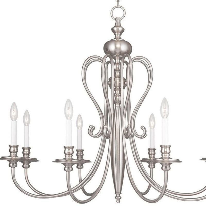 32" Eight Light Dimmable Chandelier With Shades - Nickel