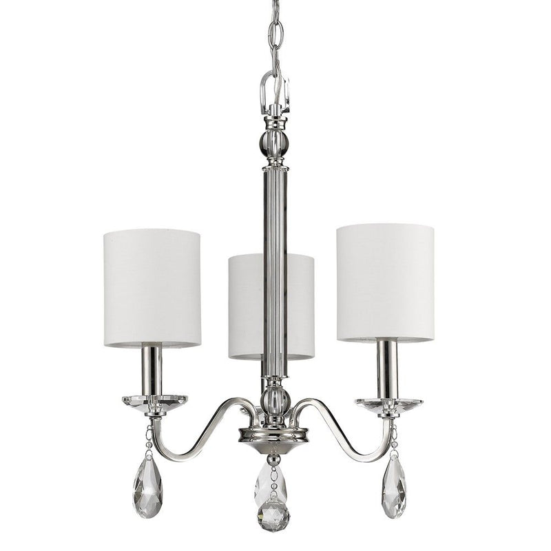 Candle Style Three Light Metal And Crystals Dimmable Chandelier With White Shades - Silver / White