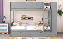 Load image into Gallery viewer, Full over Full Bunk Bed With 2 Drawers and Multi-layer Cabinet, Gray
