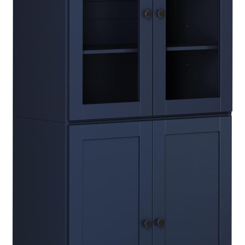 Solid Wood Adjustable Six Tier Library Bookcase With Four Doors (751527) - Navy Blue