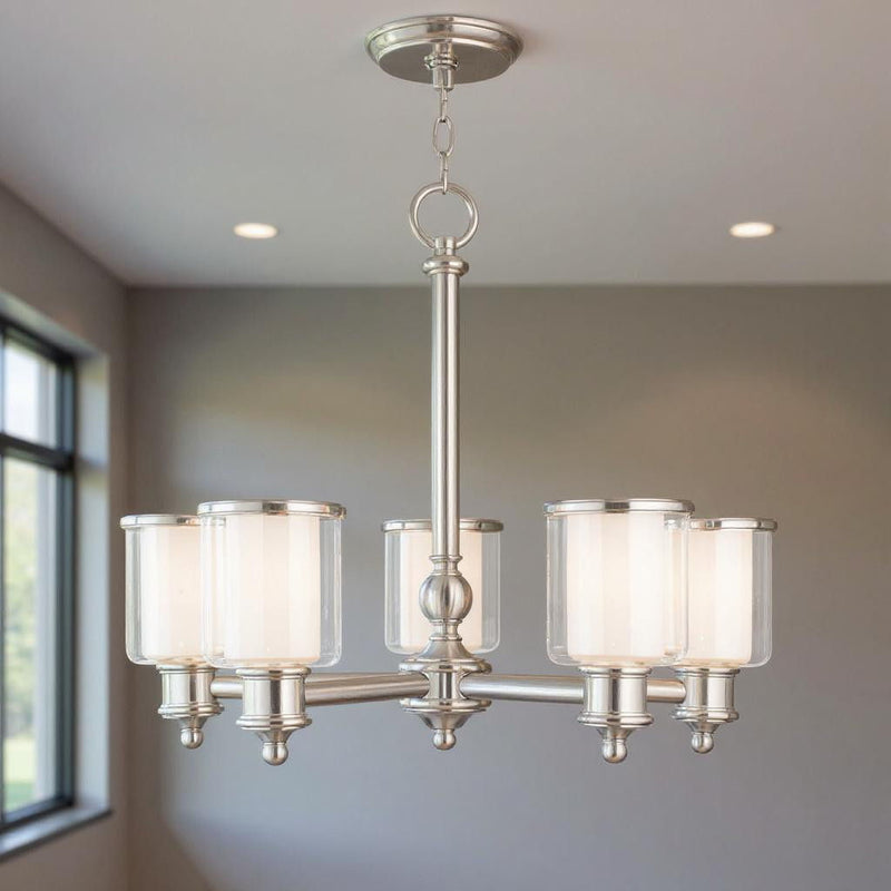 21'' 5 Light Dimmable Chandelier With Shades - Nickel
