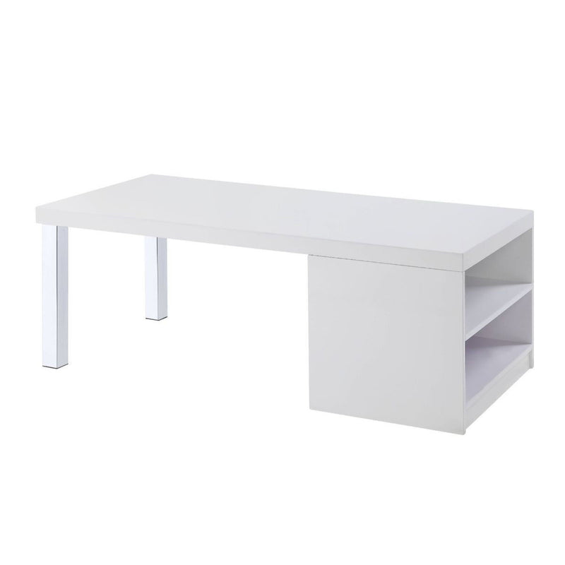 Rectangular Coffee Table With Shelf - Chrome And White