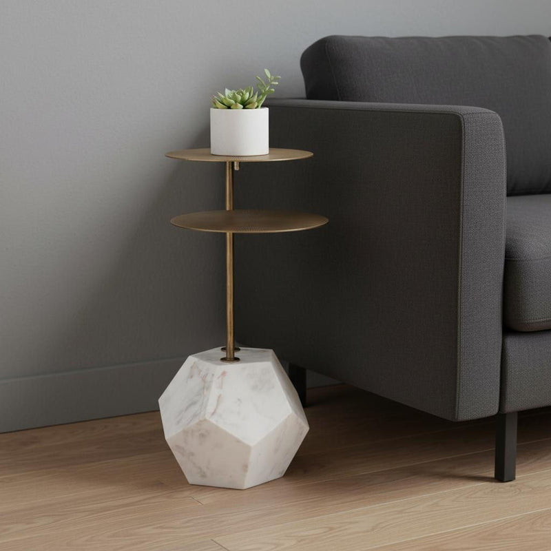 25" Marble Pedestal End Table - White
