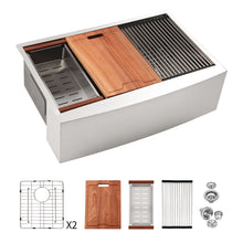 Load image into Gallery viewer, Farmhouse Double Bowl Workstation Kitchen Sink 33" Stainless Steel 16 Gauge Apron Front, Finish - White

