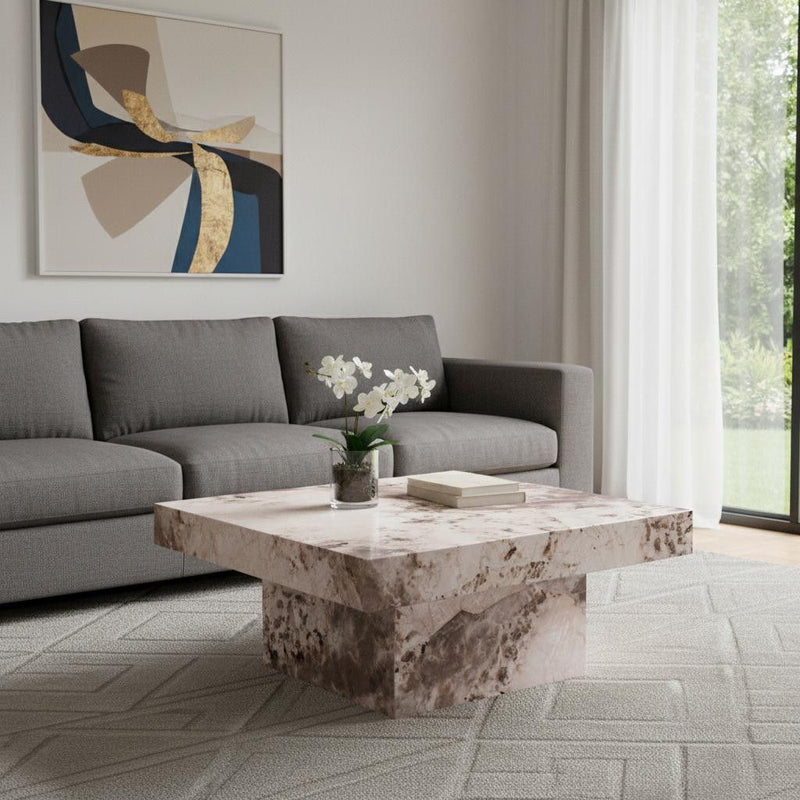 Cement Square Pedestal Coffee Table - Natural