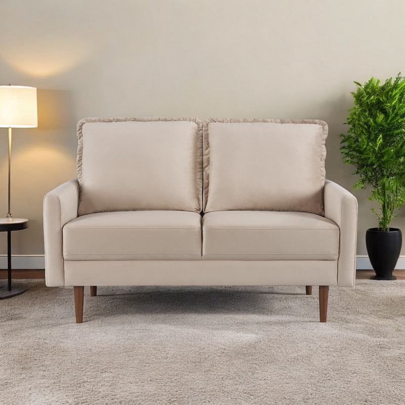 Brown Velvet Loveseat - Dark / Beige