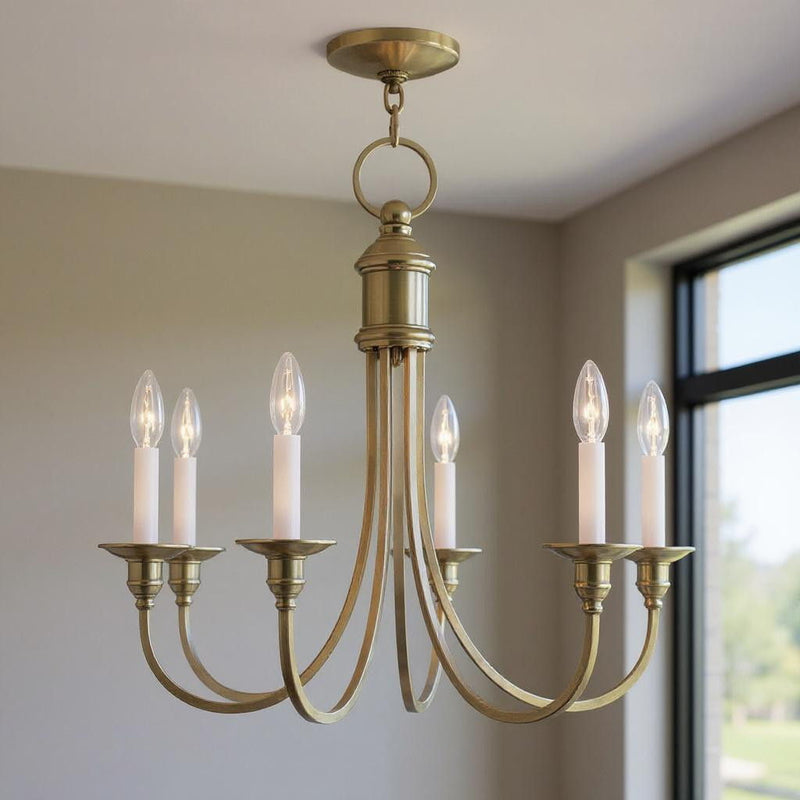 22" Five Light Dimmable Chandelier With Shades - Antiqued Brass