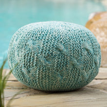 Load image into Gallery viewer, Deon - Knitted Pet Yarn Round Pouf With Classic Cable Knit Design - Aqua

