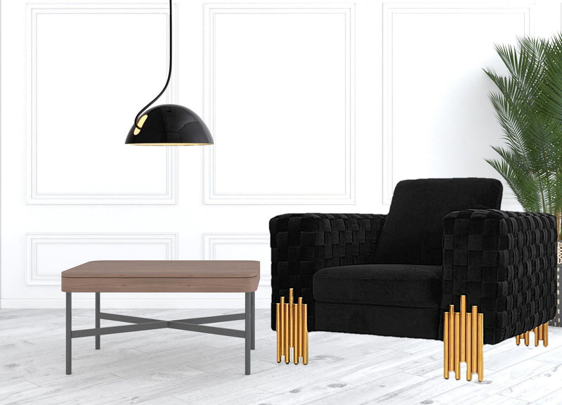 Velvet And Gold Art Deco Lounge Chair - Black