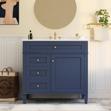 Load image into Gallery viewer, Bathroom Vanity With Top Sink, Modern Bathroom Storage Cabinet, 2 Drawers And A Tip-Out Drawer, Single Sink Bathroom Vanity - Blue
