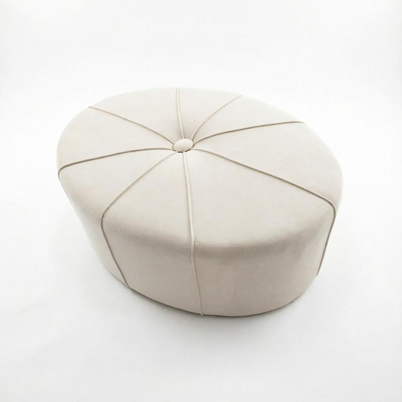 Cotton Blend And Linen Blend Tufted Oval Footstool - Cream And Black