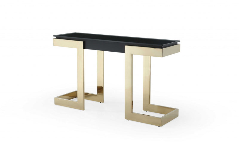 Glass Pedestal Console Table - Black And Gold