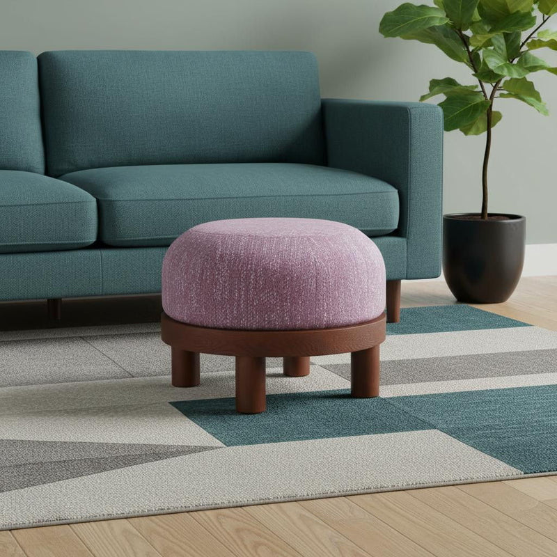 Fabric Round Ottoman - Brown / Pink