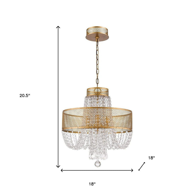 Four Light Metal And Crystals Dimmable Chandelier With Shades - Gold