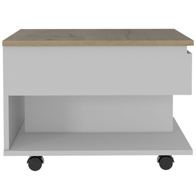 Manufactured Wood Rectangular Coffee Table With Drawer - White And Light Oak