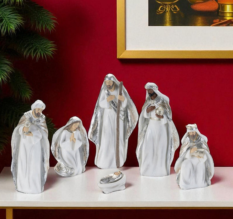 Christmas Nativity Figurines (Set of 6) - White / White