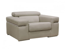 Load image into Gallery viewer, Faux Leather And Brass Solid Color Arm Chair - Light Gray
