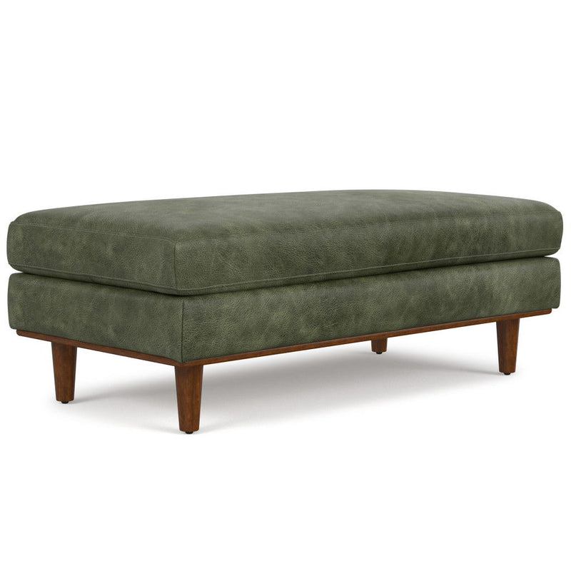 49" Leather Cocktail Ottoman - Green / Brown